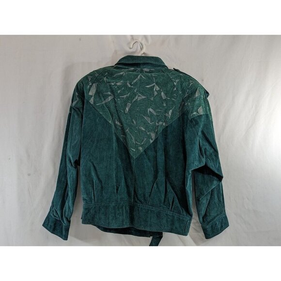 Paris Sport Club Womens Suede Turquoise Bomber Jacket Vtg Size Large Leaf Motif - Picture 6 of 16